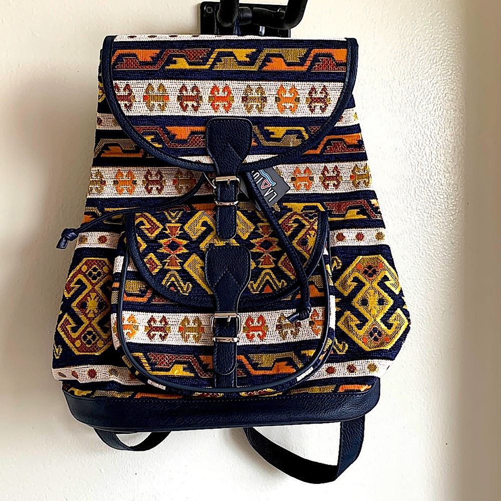 Vintage Multicolor Woven Tribal Backpack